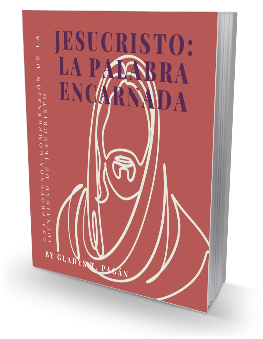 "eBook cover: 'Jesus Christ: The Incarnate Word – A Deep Understanding of Jesus’ Identity.' Features a minimalist line drawing of Jesus on a red background. By Gladys T. Pagán."